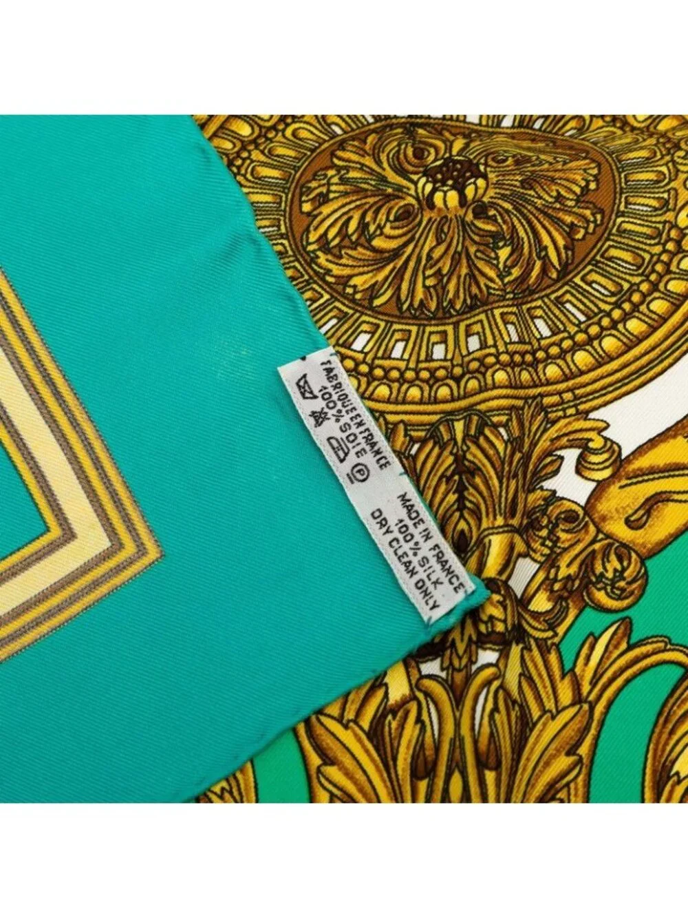 Hermes Carre 90 les Tuileries Roulis Park Scarf Green Gold Silk